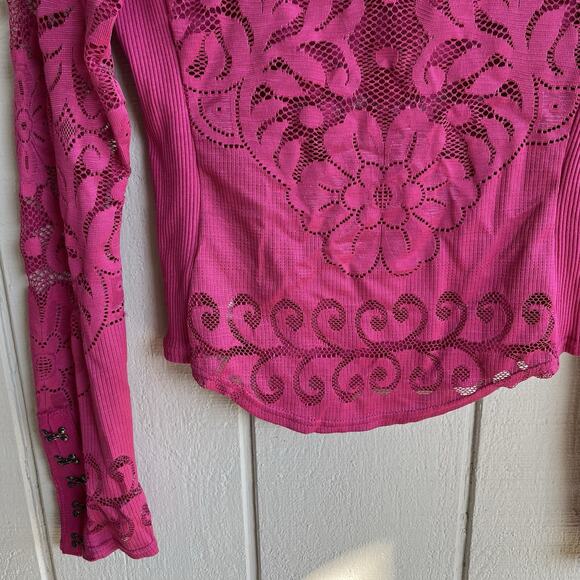 Free People NWT Wild Roses Lace Long Sleeve Top Very Berry Mauve Size M - Picture 7 of 9